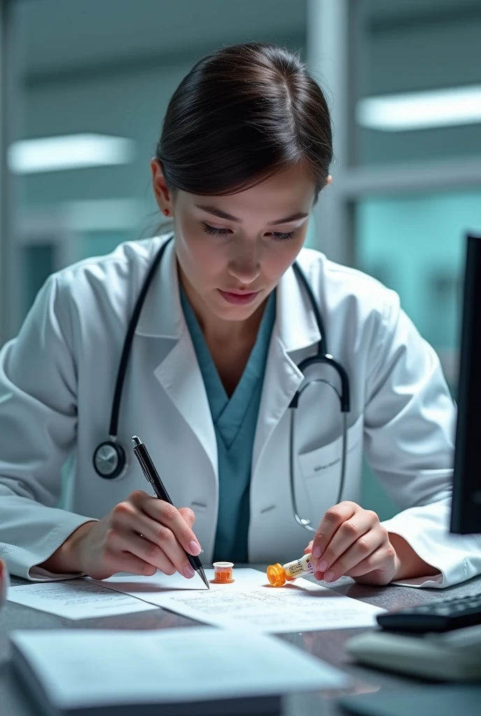 Doctor calculating medication doses