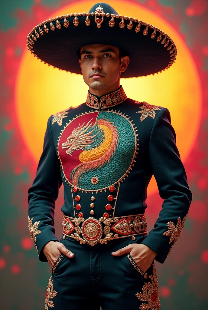A charro suit with a dragon ball design on the front 