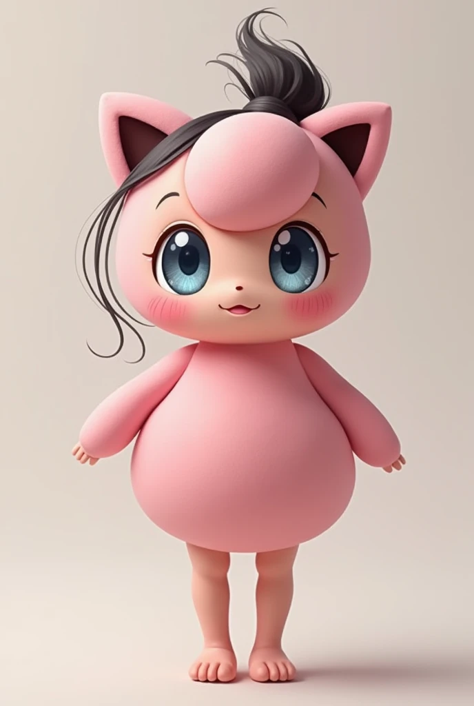A girl with a realistic body and a jigglypuff face, the pokemon
