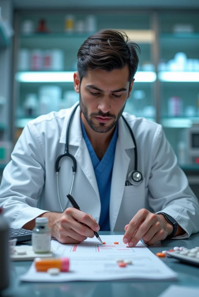 Doctor calculating medication doses