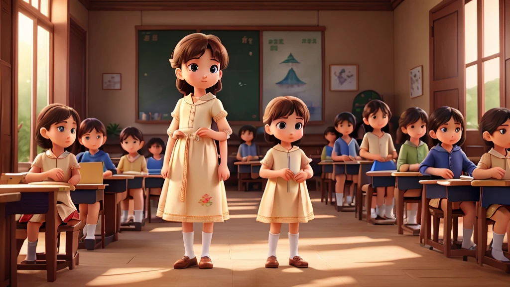 Masterpiece、high resolution、最high resolution、Delicate facial features、Very beautiful face、Precise、5Children of Man、Gathering and playing、The only child standing far away、In the classroom