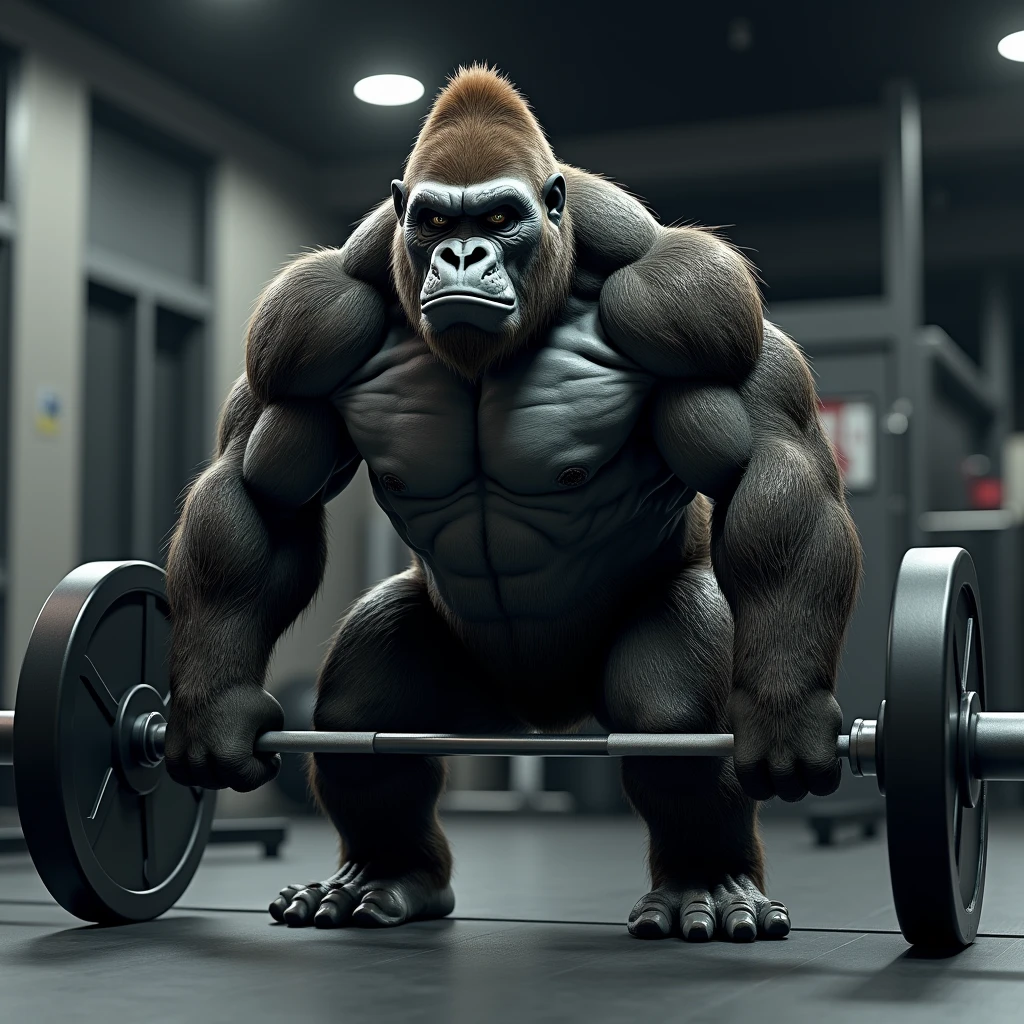 3D Animation、Gorilla doing barbell squats