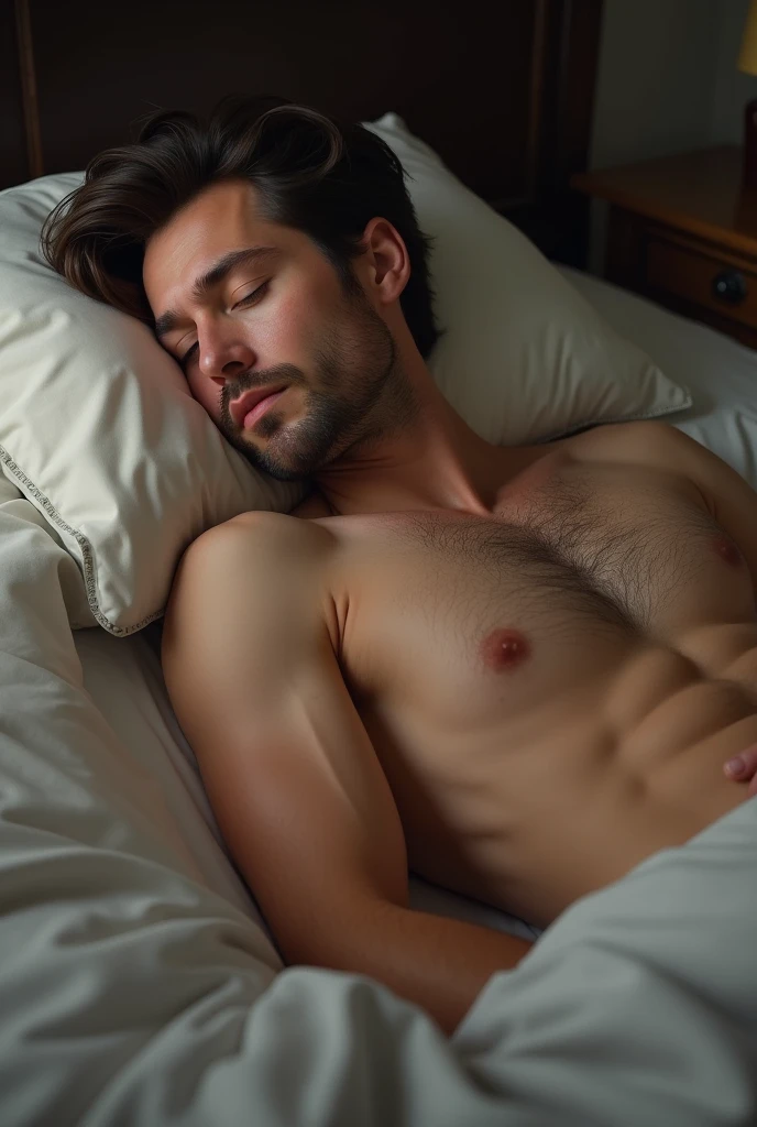Create an uncensored sleeping naked man