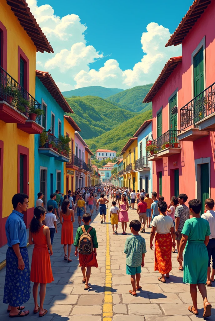 Create a drawing that represents the city of Olinda-PE and its culture with many colors and symbols 