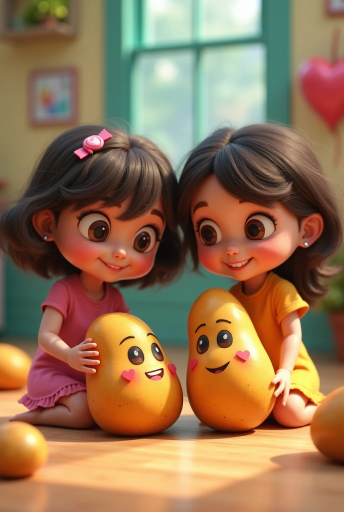 Two girls  style potato toys pixar