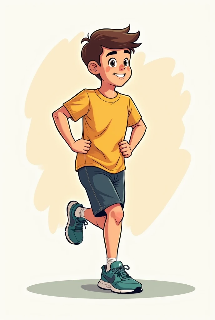 I am looking for an illustration of a boy exercising and sweating in the following style: drawing style: Modern and vector, with smooth, clean lines, and vibrant colors. Cartoonish but realistic. Color: Using a palette of bright and contrasting colors that are pleasant and eye-catching. FORMAT: Illustrations arranged in a book or manual style. This illustration is intended for a guidance and training manual, so it must be clear, accessible and visually appealing."
