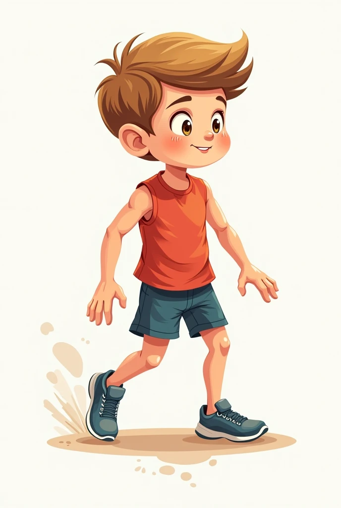 I am looking for an illustration of a boy exercising and sweating in the following style: drawing style: Modern and vector, with smooth, clean lines, and vibrant colors. Cartoonish but realistic. Color: Using a palette of bright and contrasting colors that are pleasant and eye-catching. FORMAT: Illustrations arranged in a book or manual style. This illustration is intended for a guidance and training manual, so it must be clear, accessible and visually appealing."
