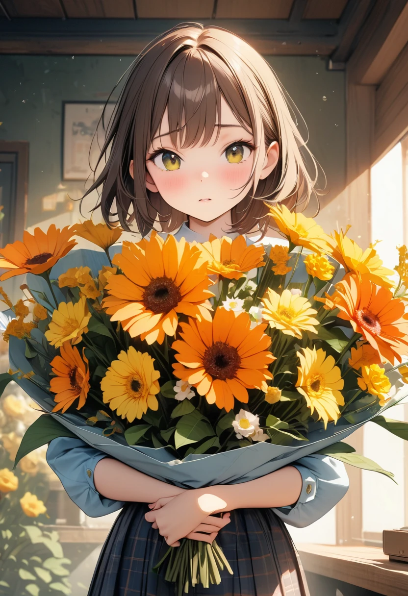 (Best image quality, 4K, High resolution, Masterpiece level: 1.2), Ultra-fine, Watase Seizo style, Yellow Flower, Bouquet of gerberas, .