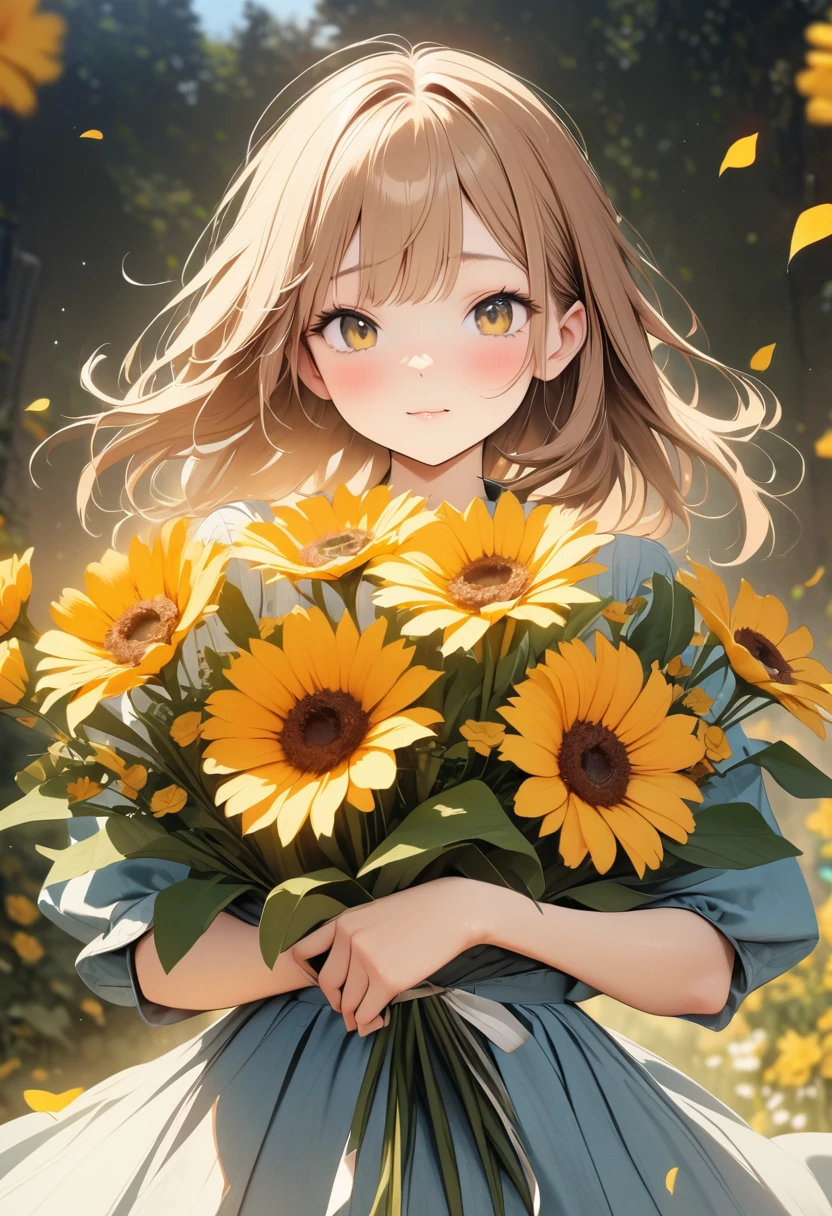 (Best image quality, 4K, High resolution, Masterpiece level: 1.2), Ultra-fine, Watase Seizo style, Yellow Flower, Bouquet of gerberas, .