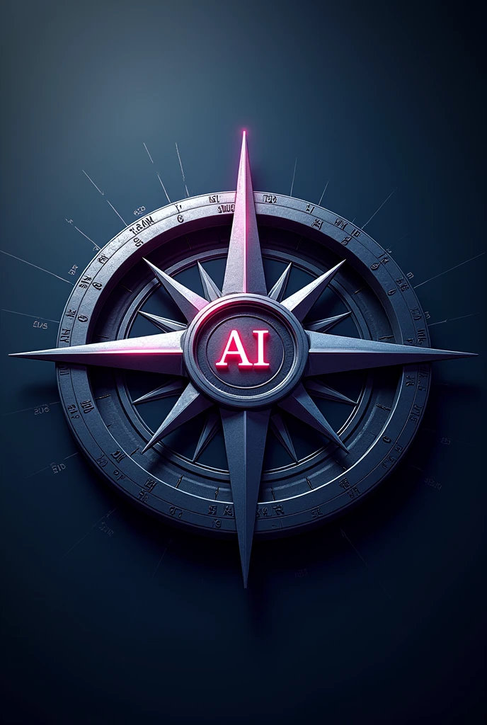 Créez un logo pour une société représentant une boussole au design très technologique. La boussole doit combiner des éléments raffinés et modernes avec une touche brute pour exprimer l'excellence et la rigueur. Au centre de la boussole, intégrez le mot "AI" gravé avec une typographie sophistiquée et nette. Utilisez une variation de bleu et de violet sur l'ensemble du logo pour accentuer l'aspect technologique et futuriste. Assurez-vous que les couleurs soient harmonieusement mélangées pour créer un effet visuel dynamique tout en maintenant un équilibre entre sophistication et solidité