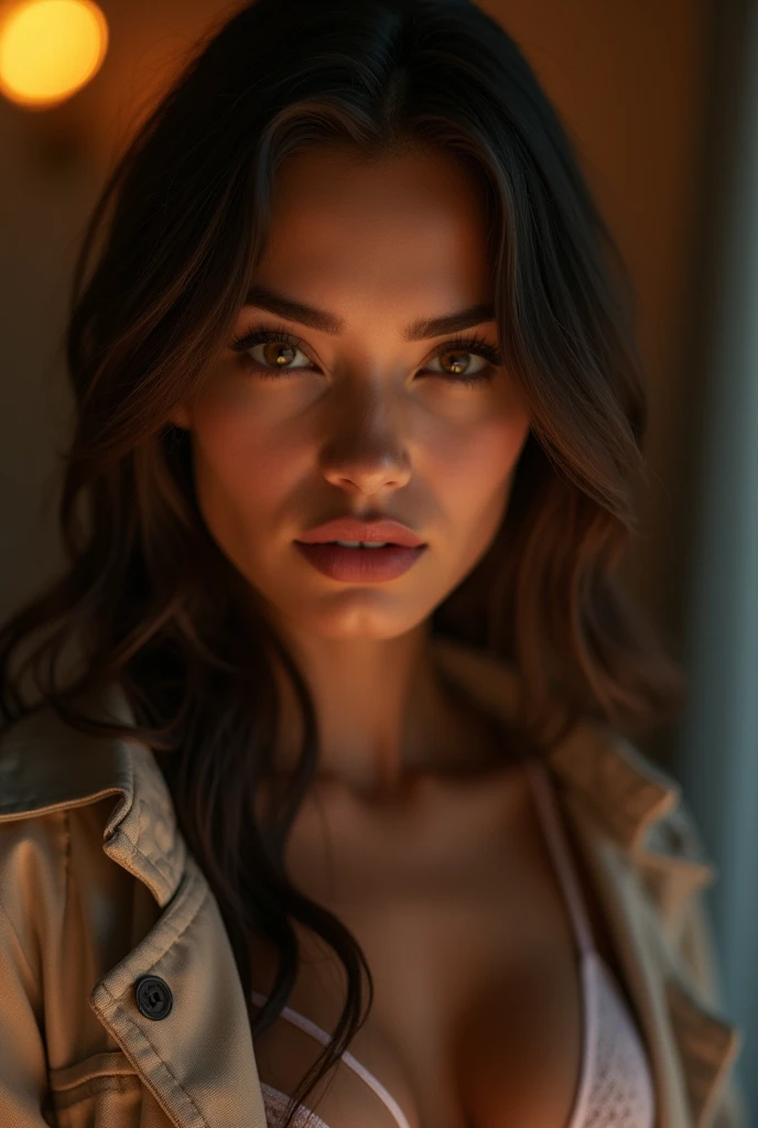 photograph of a 20 year old woman, perfect face, masterpiece, GOOD, underwear, negro_GOOD, jacket, negro_panties
