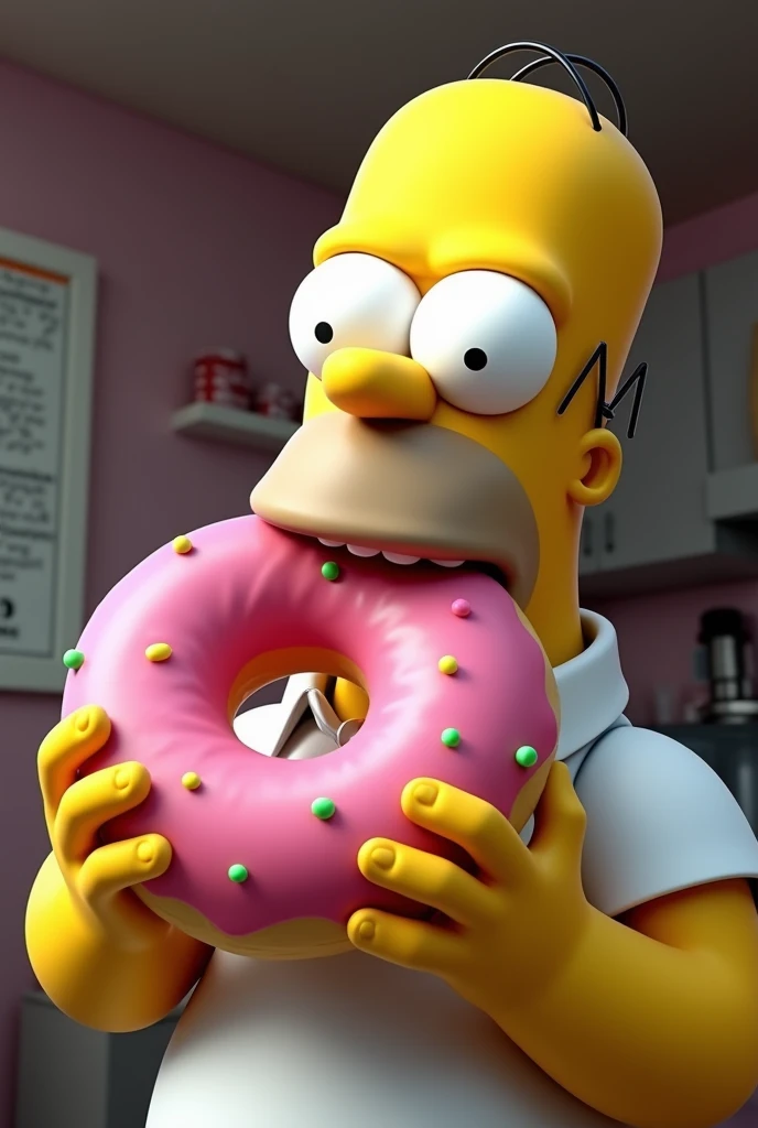 Homer holding realistic pink donut