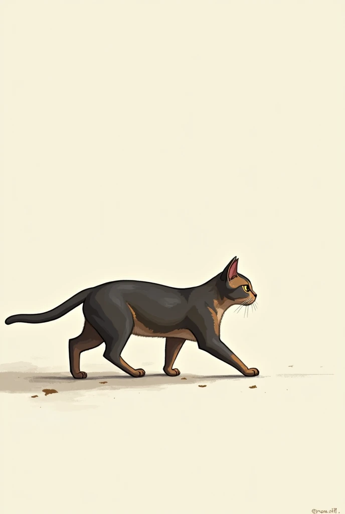 (From the side)、the cat is walking、
