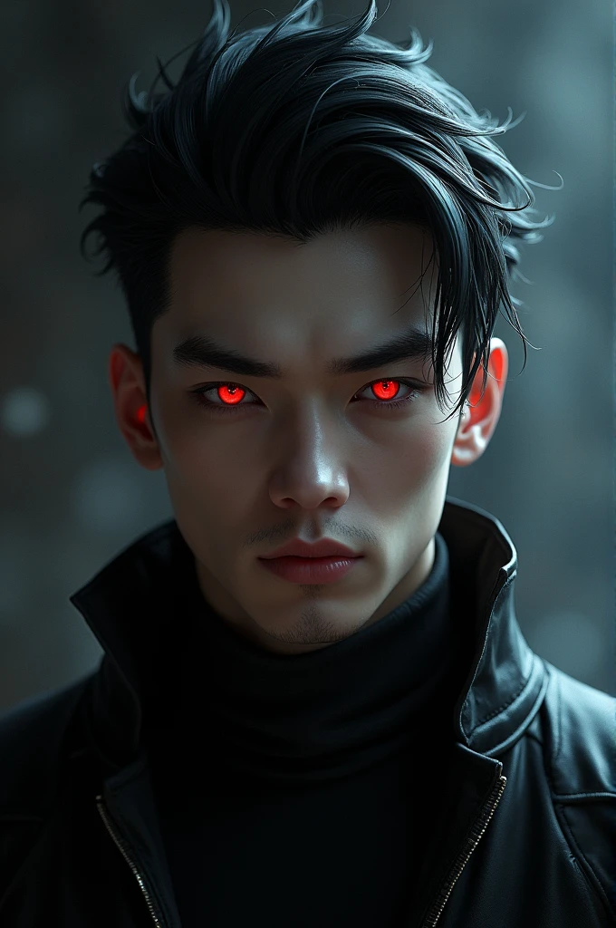 Male red eye character with black hair swept to the side
