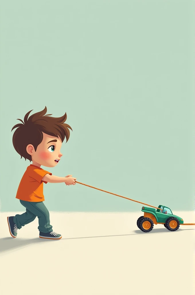 Boy drags his toy car with a rope and applies a force of magnitude 500 dynes to it. The mass of the car is 45 g, The rope forms an angle of 45° with the horizontal and the child moves the toy in a straight line 5 m. Assume 9 that the friction force is equal to zero