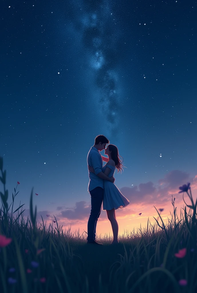 imageio: A couple embracing under a starry sky.