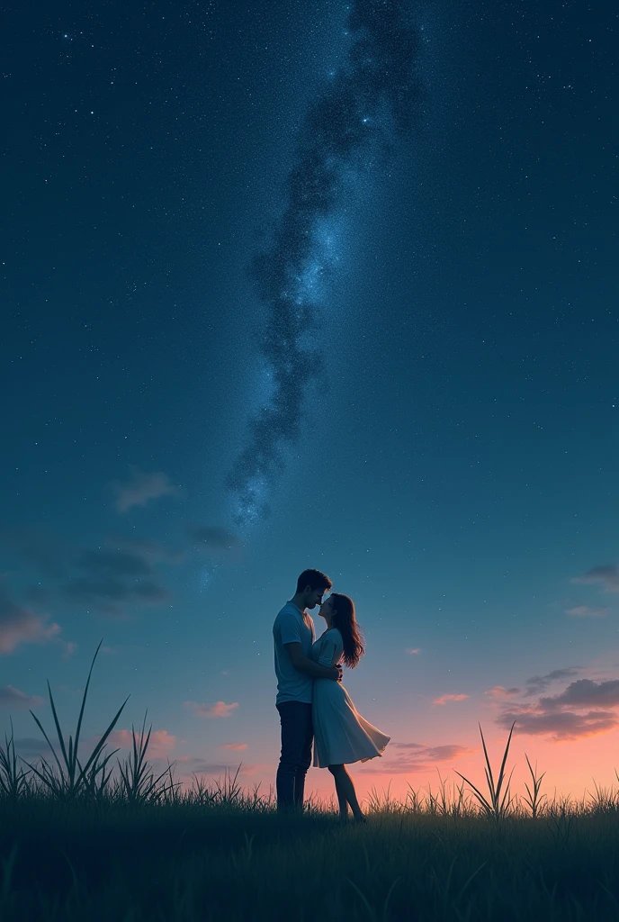 imageio: A couple embracing under a starry sky.