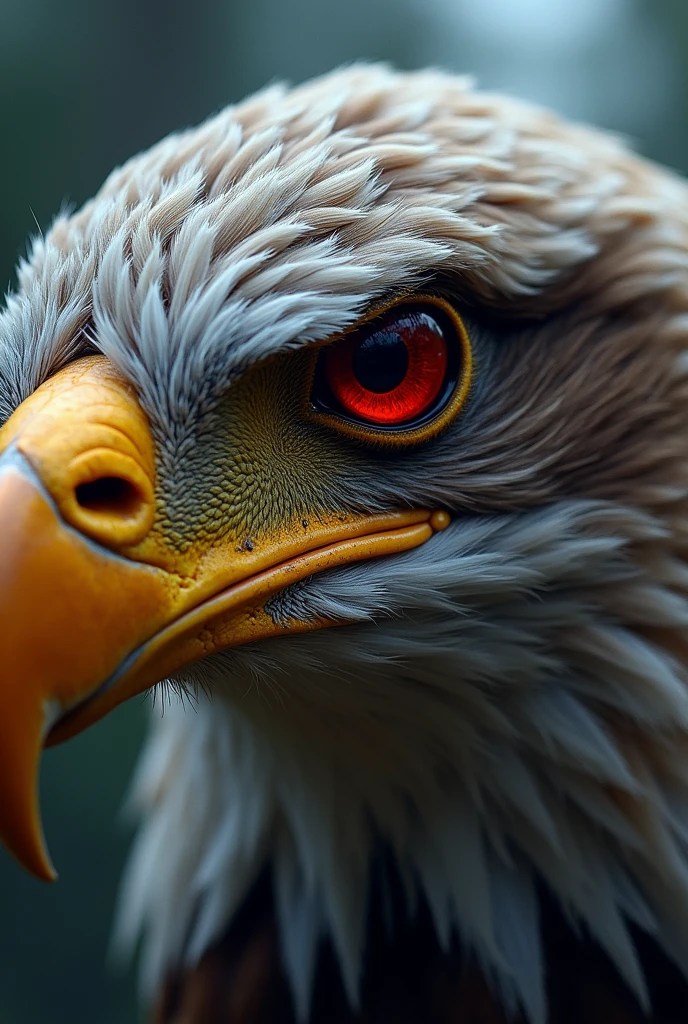 Eagle eye with focus very close to the eye, the eye is red 
 


