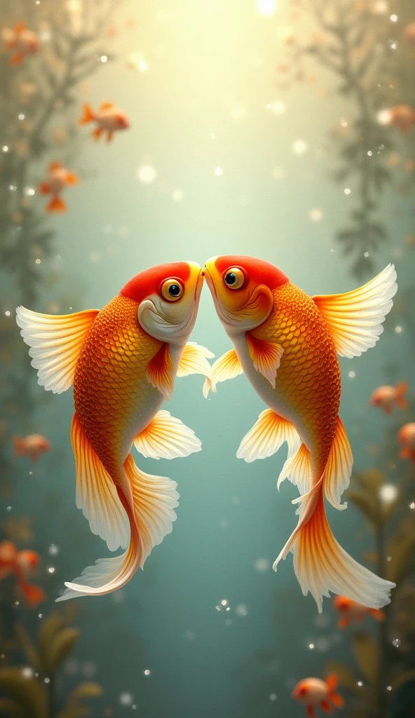 two goldfish that are inlove