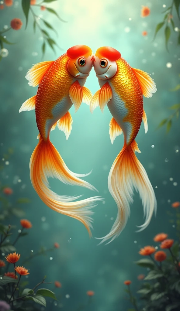two goldfish that are inlove