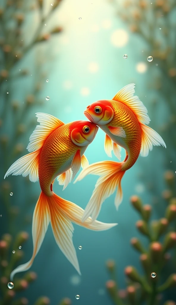 two goldfish that are inlove