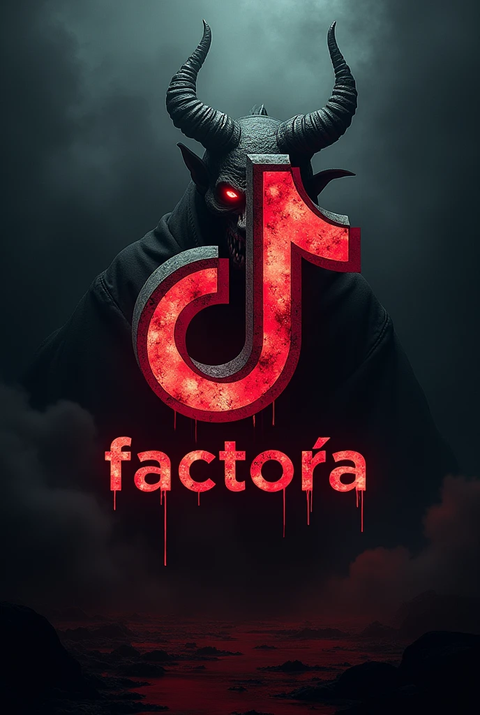 Tiktok logo with the word Factoría in Spanish with devils 