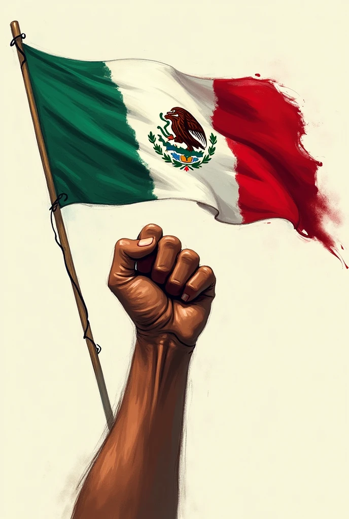 a free hand holding the flag of mexico in drawing, as if it were a revolt