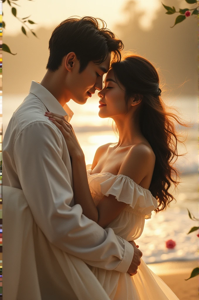 generate a full body image of a couple, where the man carries the woman, the woman is Laura Reyes and the man Lee Min-ho