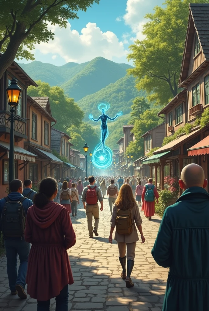 The citizens of Arborville look on in amazement as the Zarklons fix everything that is broken with just a touch of their hands..]** 