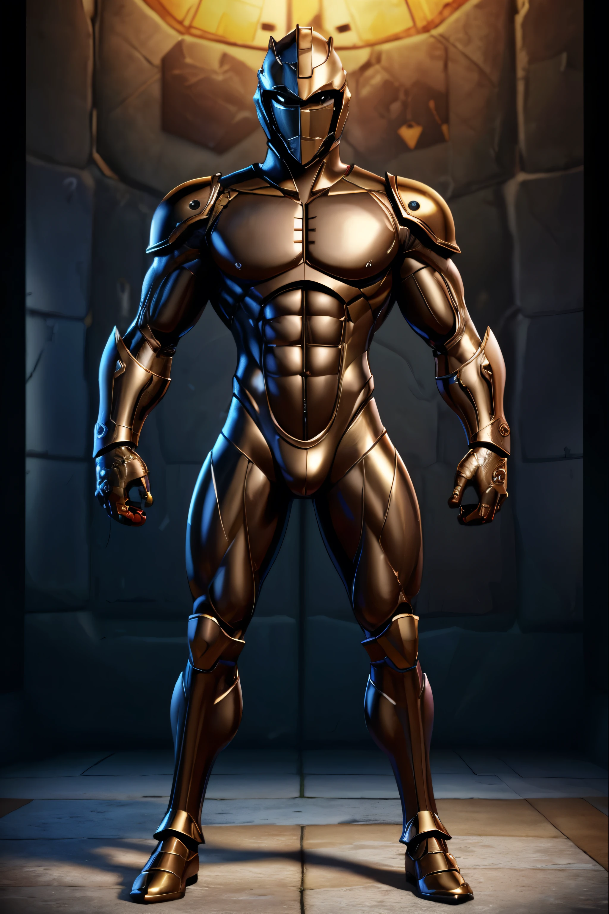 ((best qualityer, 8k, ultra detali, work of art: 1.3)), 1 young boy, shining skin, Spitz, Perfect Body Beauty, realistic shaded perfect body, muscular male, (Handsome male face:1.1),("May, big bulge ":1.2),("perneiras , armors":1.1),("glove, armors":1.1 ), helmet, helmet that covers the entire head, mask of an expressionless male face. (technological clothing)(dynamic pose:1.1), thighhigh , field of battle , (prominent focus:1.2), 3d, animated cartoon