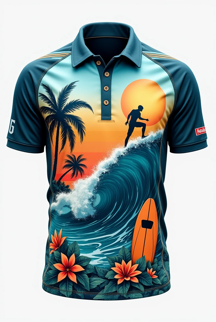 Football-style shirt with a surf theme