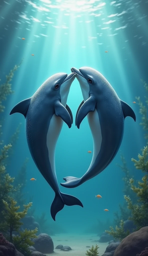 two dolphins that are inlove