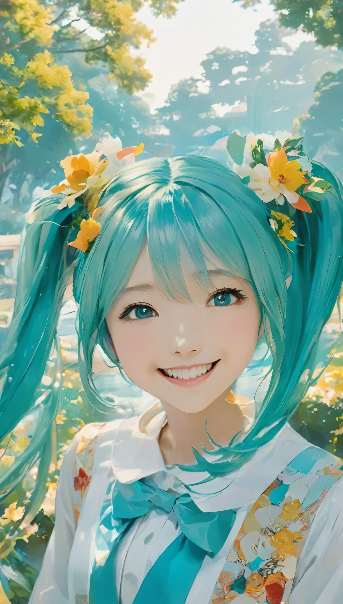 masterpiece、Highest quality、1.woman、20-year-old、Hatsune Miku、slide、Smile、Surrealism