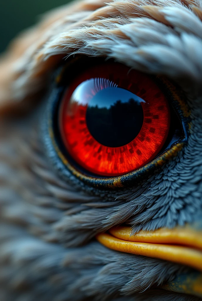 Eagle eye with focus very close to the eye, the eye is red, even closer to the eye and the face more forward