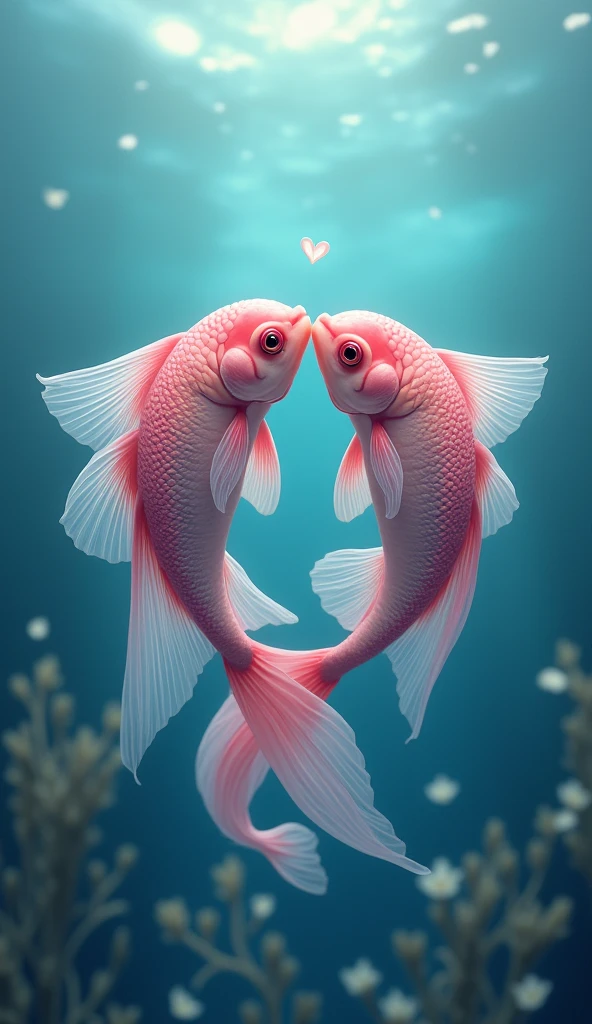 two pink beautiful fish that are inlove 