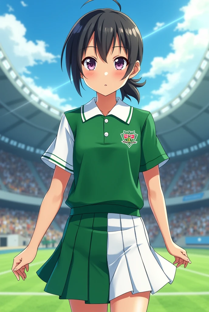 Generate a green and white skirt in stages for a school Olympics uniform