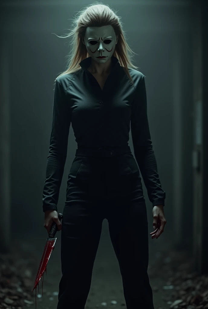 Female michael myers holding bloody knife
