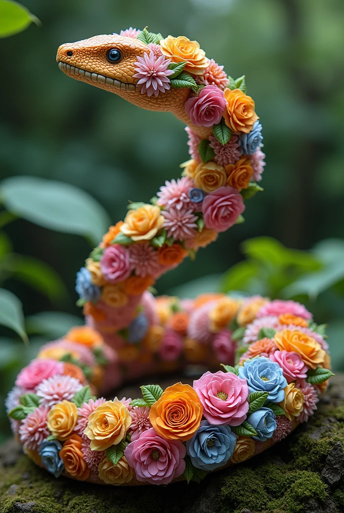 Constrictor snake made of flowers