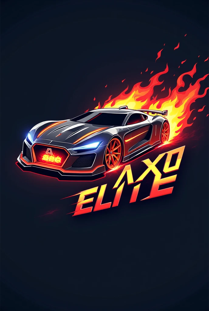 logo "AxO Elite" with a burning rocket league car 