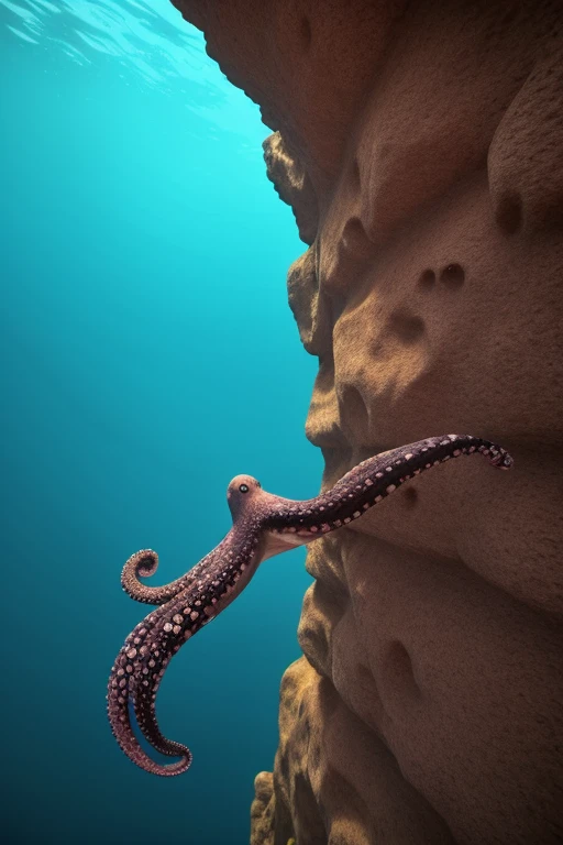 detailed octopus, detailed squid, lively underwater sea creatures, calm and peaceful underwater environment, realistic, 8K, photorealistic, cinematic lighting, stunning colors, masterpiece