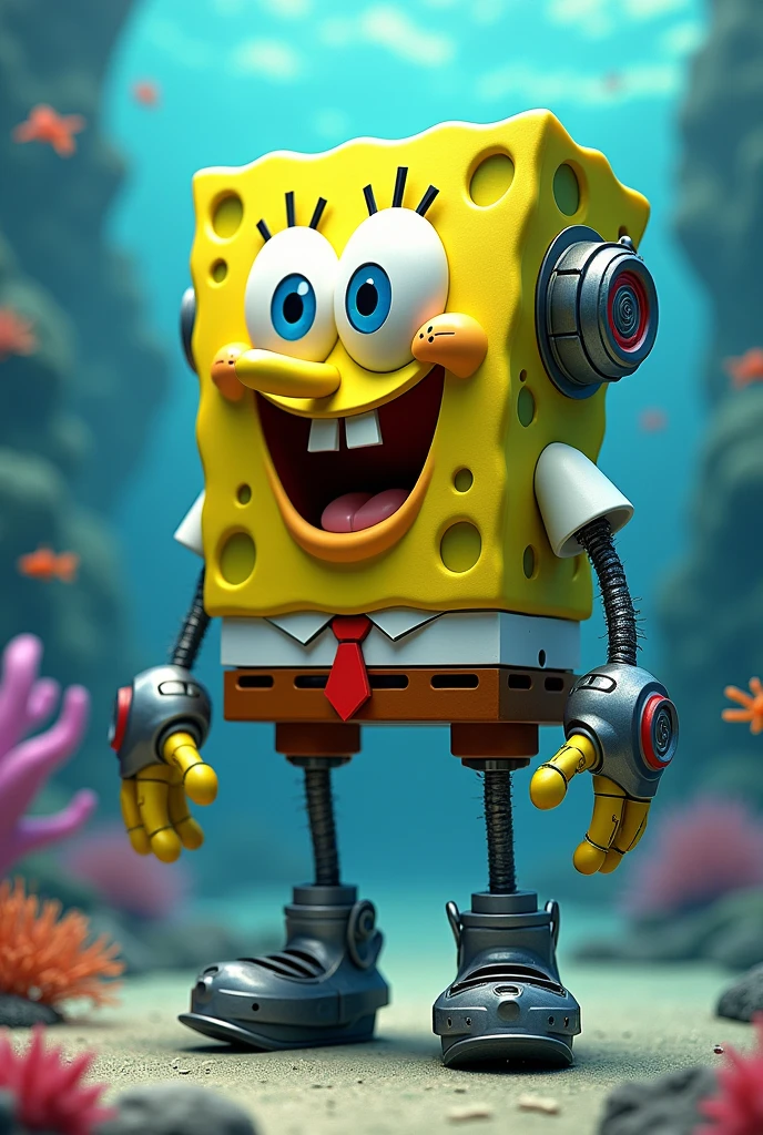 Sponge Bob with some parts of his robot body