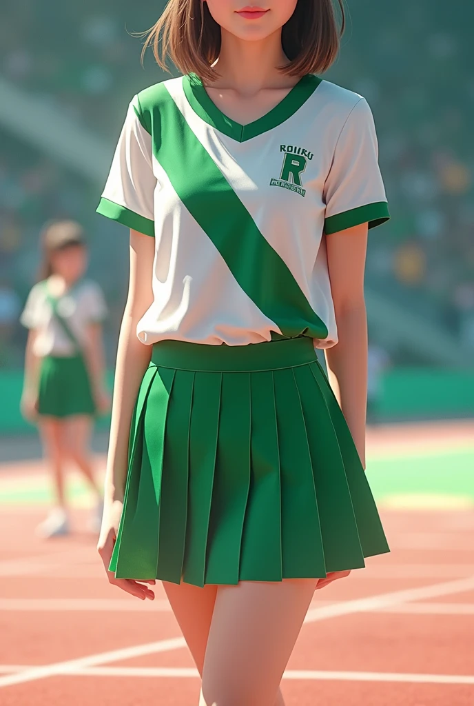 Generate a green and white skirt in alternating stages for a school Olympics uniform