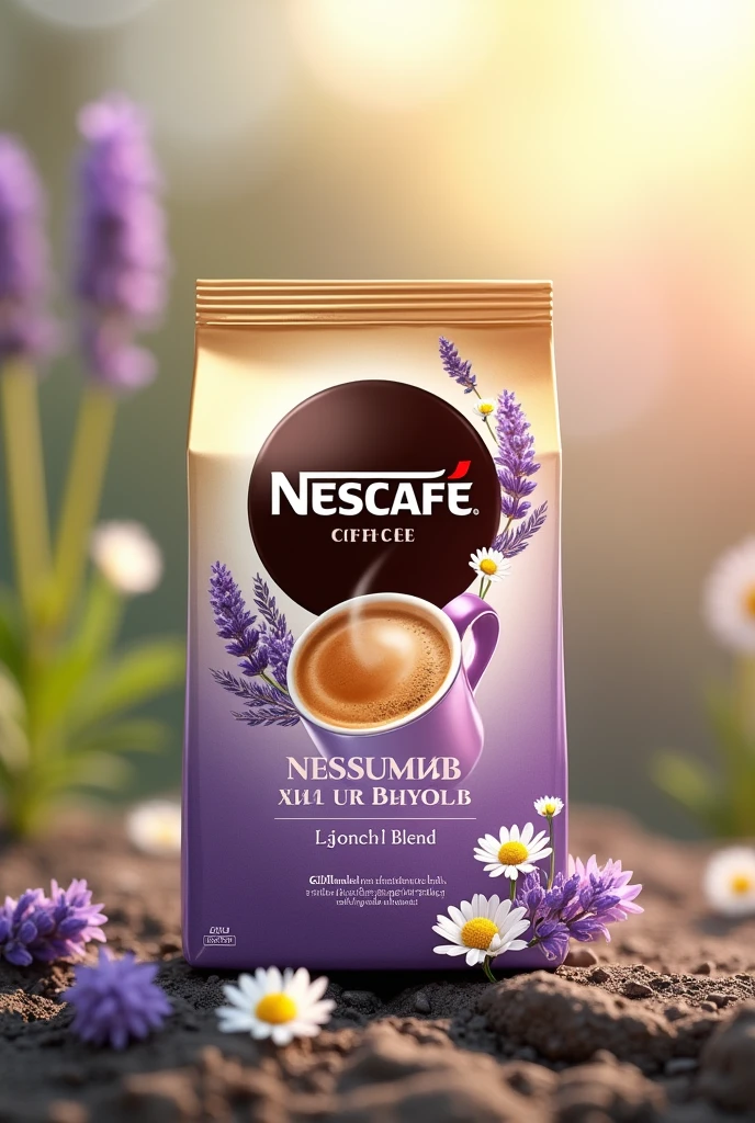 Nescafe coffee packaging, from a blend of coffee and infusion of chamomile and lavender extract 