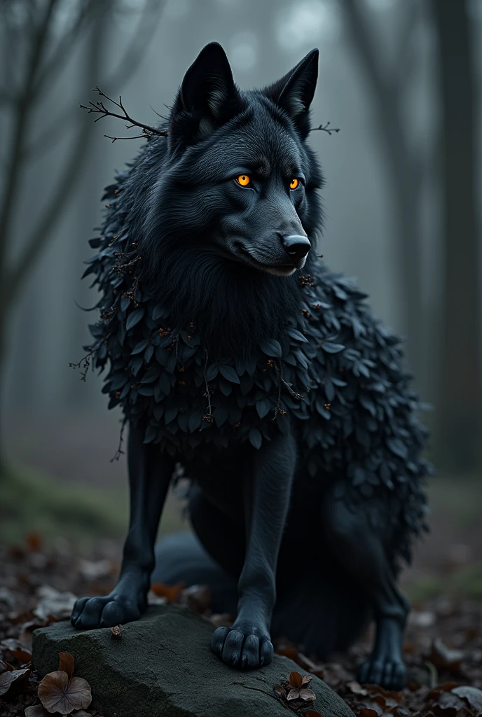 Wolf made entirely of black flowers