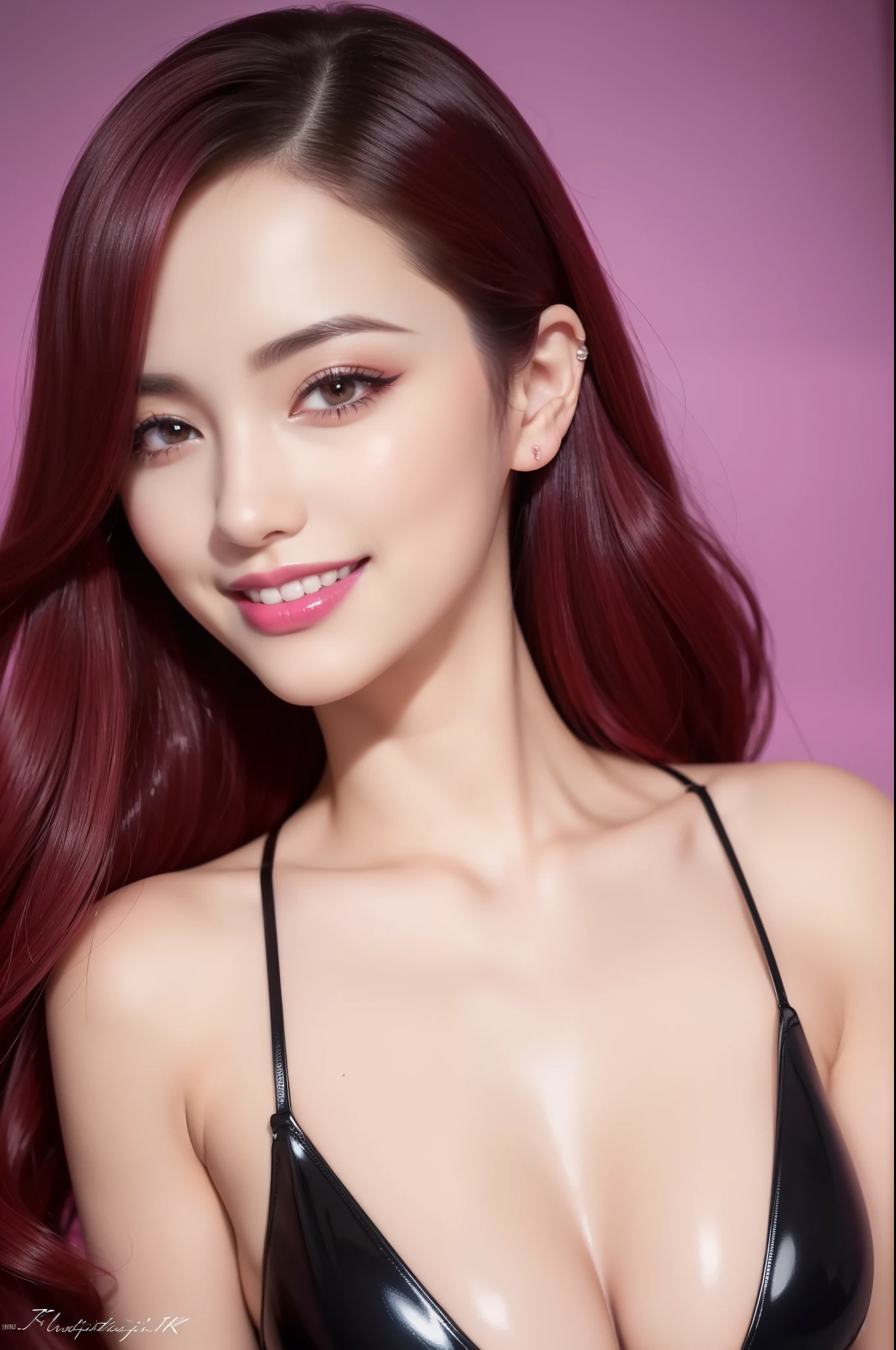 a beautiful stylish female idol, glossy lipstick, smiling face, defined eyebrows, natural makeup, long eyelashes, full body, sheer latex dress, colorful hair, (best quality,4k,8k,highres,masterpiece:1.2),ultra-detailed,(realistic,photorealistic,photo-realistic:1.37),nsfw,lesbian,vivid colors