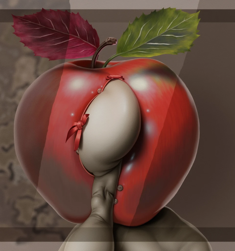 Surrealism, an apple shaped like a woman's ass in panties!