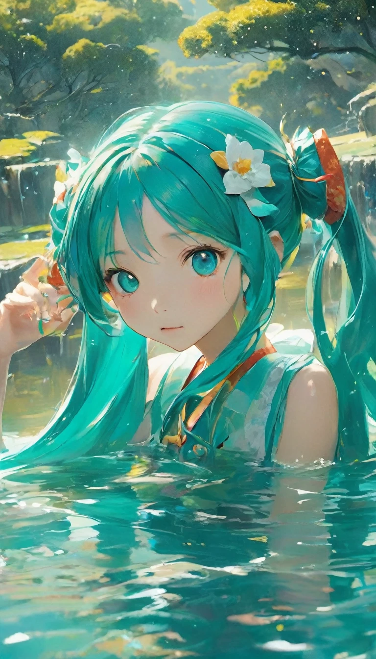 masterpiece、Highest quality、1.woman、20-year-old、Hatsune Miku、In the water、Surrealism