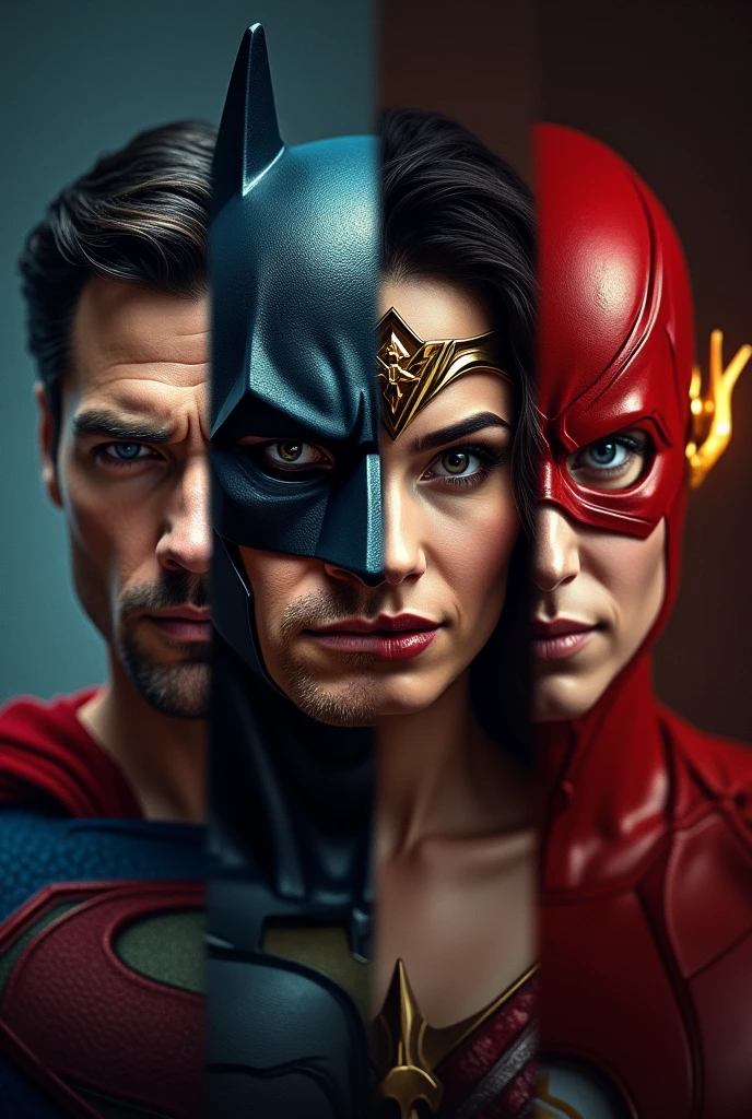 A face of four characters from the Justice League