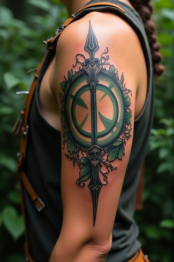 Tattoo with the logo of the ranger profession from the MMO video game Guild Wars 2