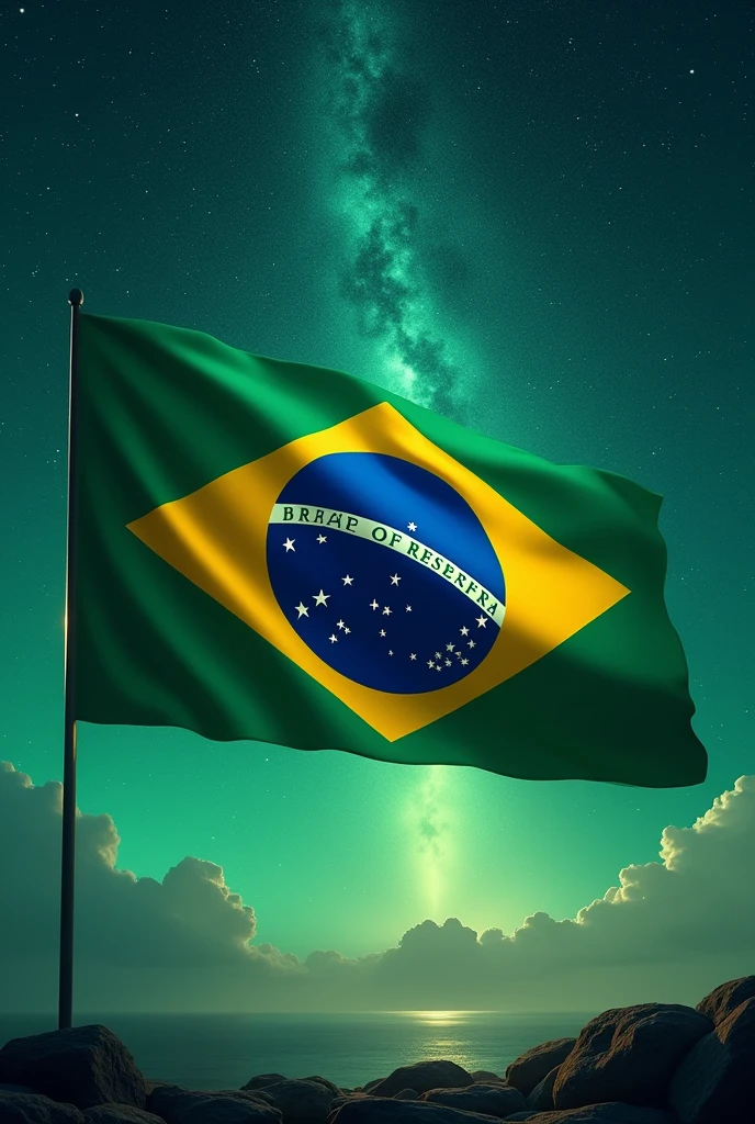 Make the Brazilian flag with the sky all green and meteor shower
